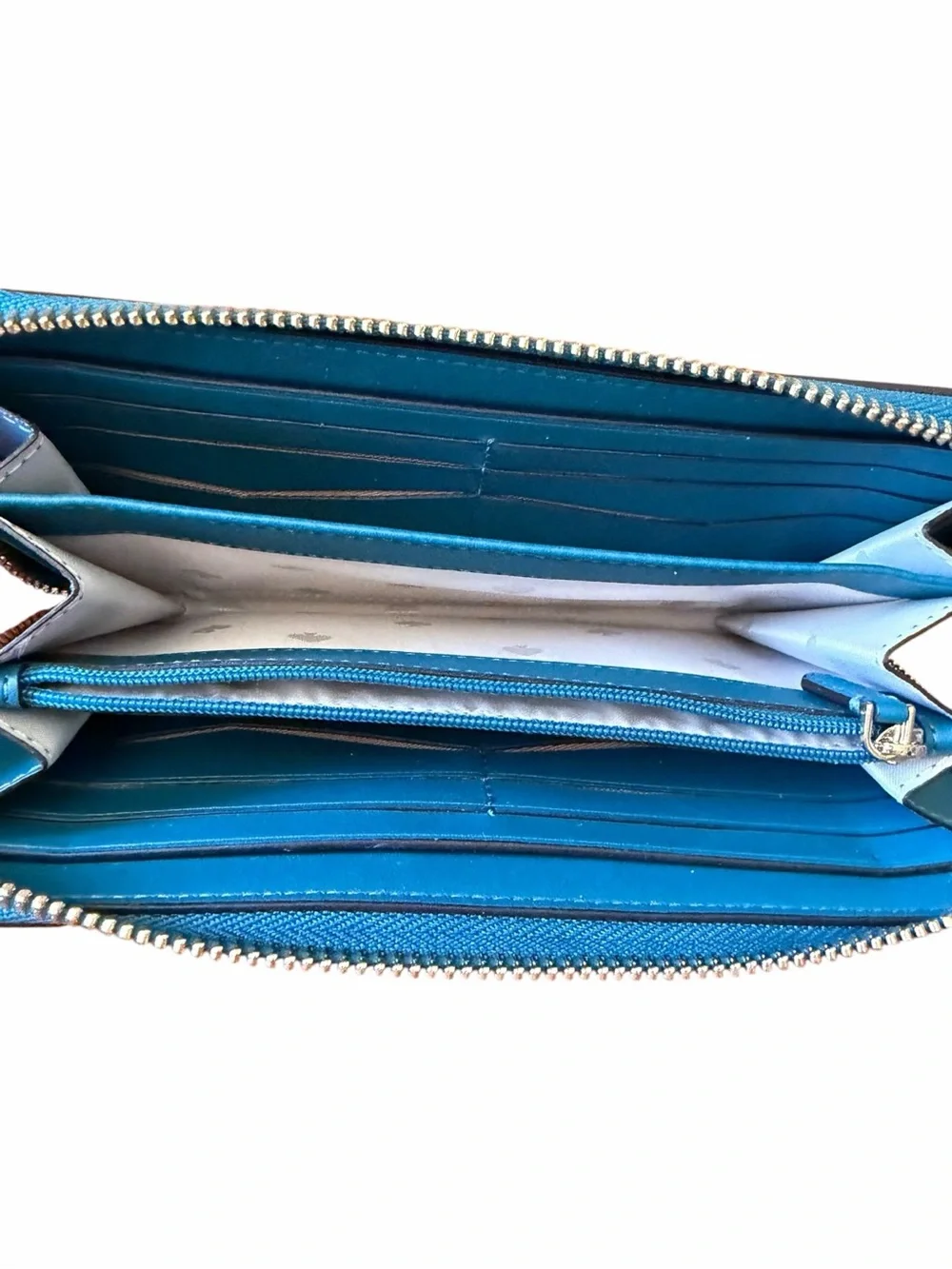 Kate Spade Large Zip Around Wallet Beautiful Dark Peacock Blue Saffiano Leather